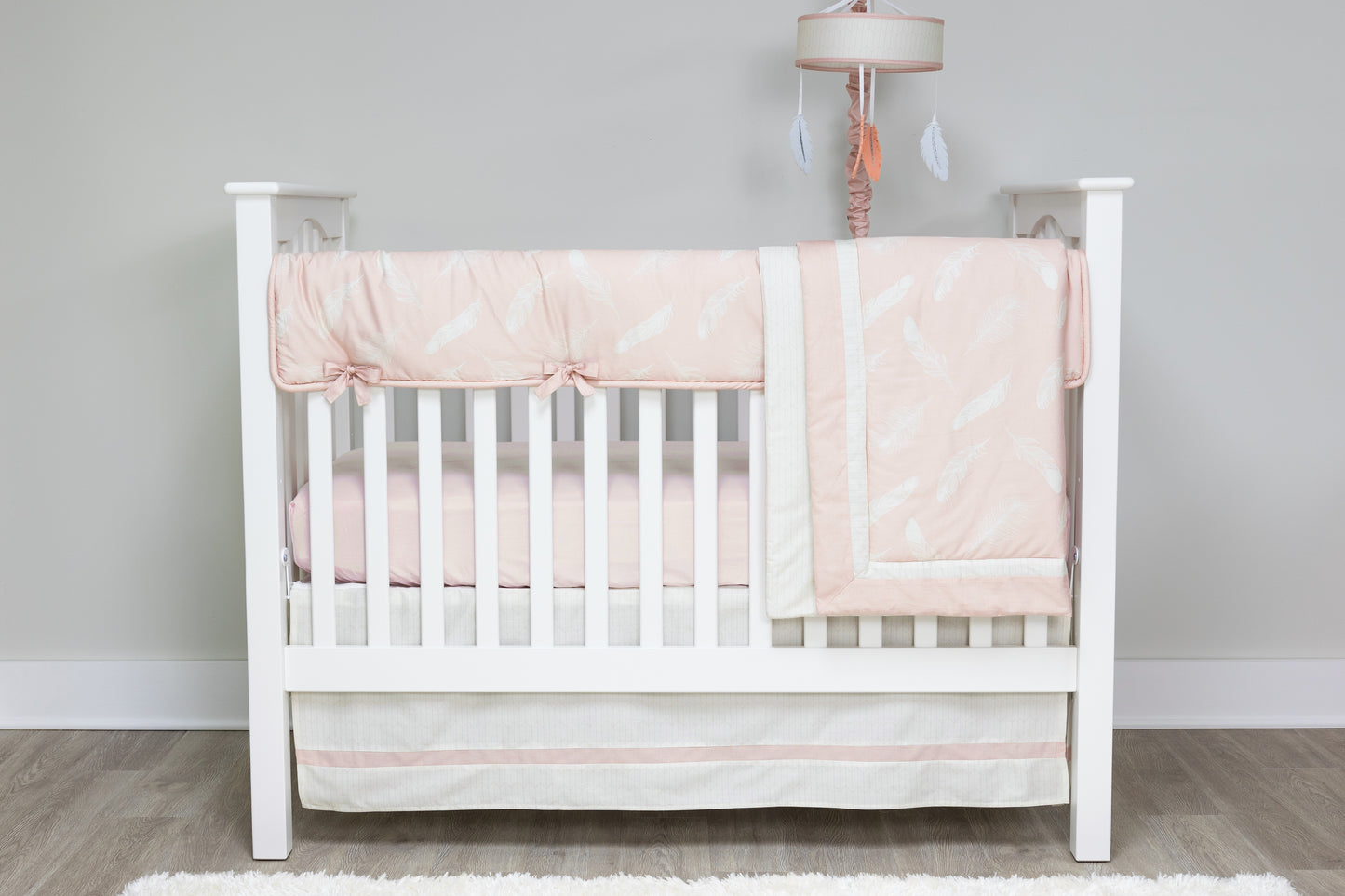 Feather Pink 3 Piece Crib Bedding Set