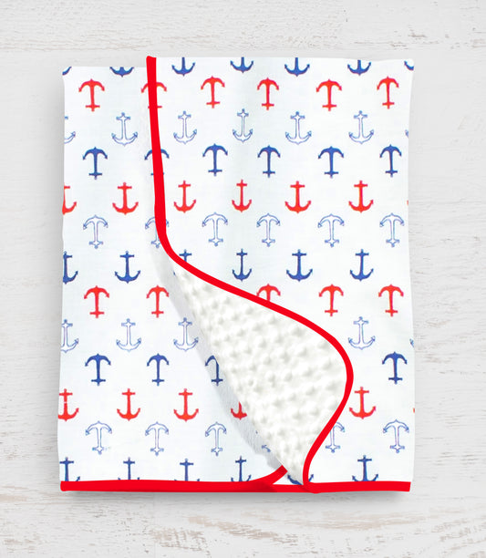 Anchors Away Nautical Chenille Dot Baby Blanket