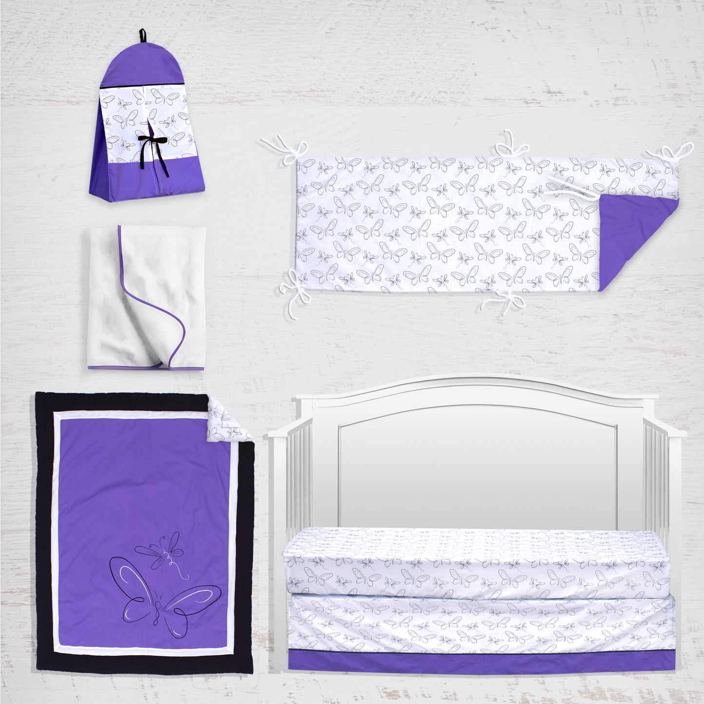 Purple Butterfly 6 Piece Crib Bedding Set