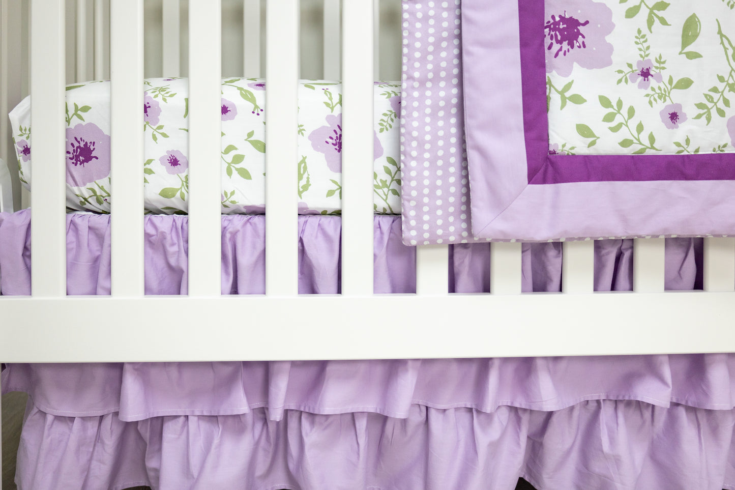 Painted Floral Lilac 3 Piece Crib Bedding Set