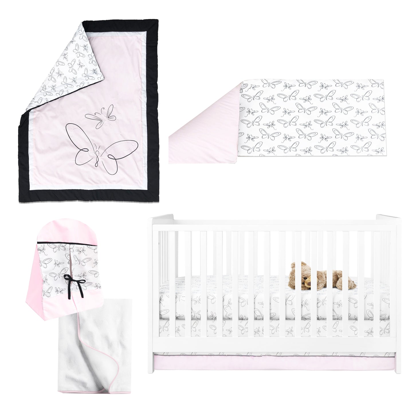Pink Butterfly 6 Piece Crib Bedding Set