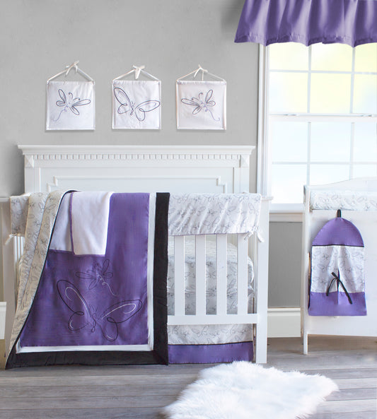 Purple Butterfly 6 Piece Crib Bedding Set