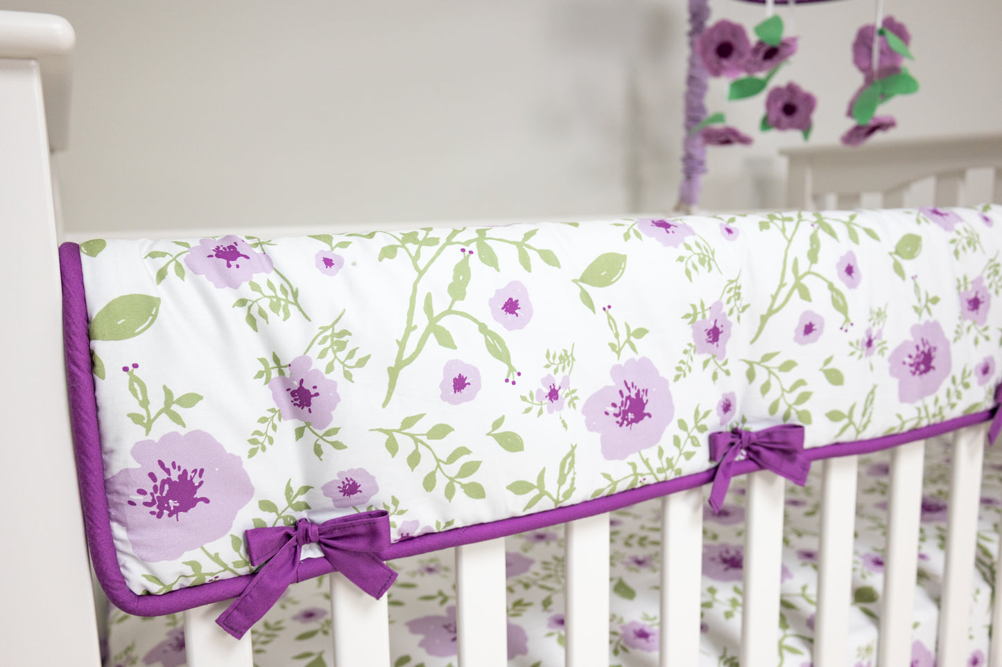 Painted Floral Lilac Crib Rail Cover